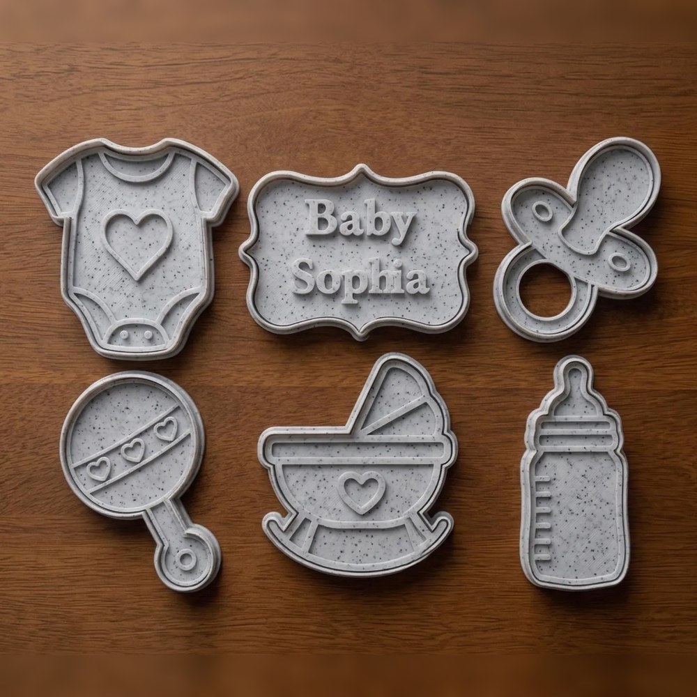 Bake Sales & Fundraisers - Baby Shower Cookie Cutter Set - 6 Cutters - Baby Shower - Stamp and Bake
