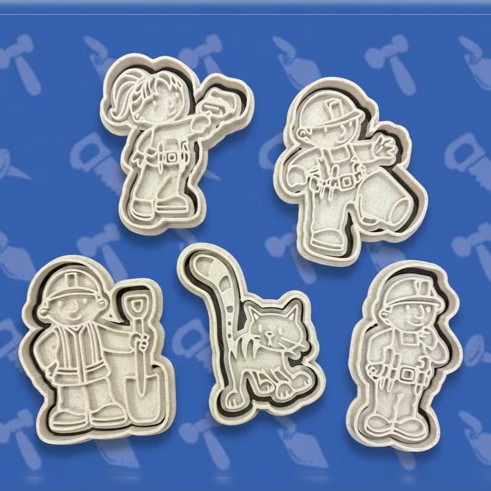 Baking With Kids - Bob the Builder Cookie Cutter Set - 5 Cutters - Bob the Builder - Stamp and Bake