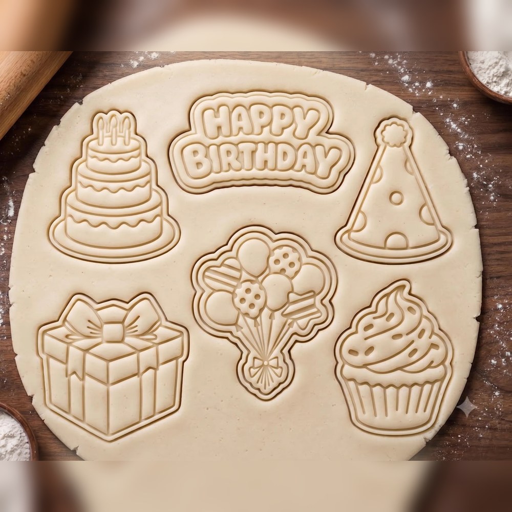 Bake Sales & Fundraisers & Baking With Kids - Happy Birthday Cookie Cutter Set - 6 Cutters - Food-Safe Cookie Cutter - View 2
