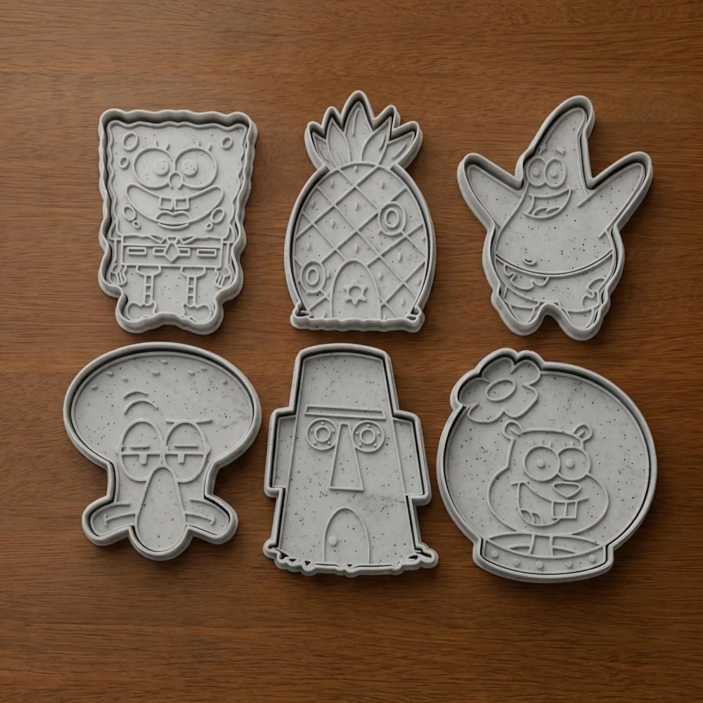 Birthday Parties - SpongeBob & Bikini Bottom Cookie Cutter Set - 6 Cutters - SpongeBob SquarePants - Stamp and Bake